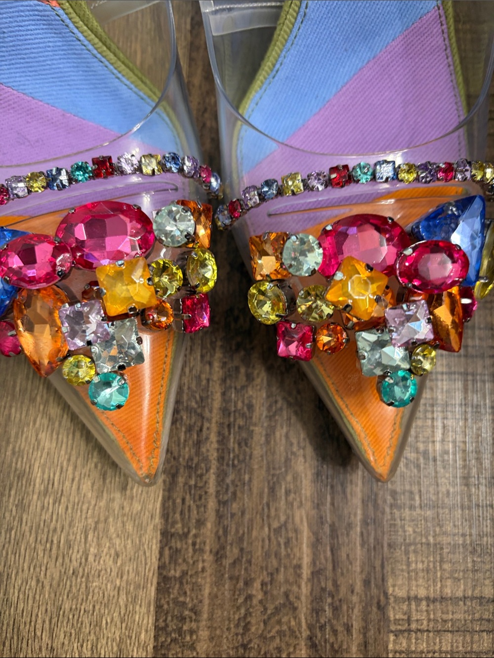 Gianni Bini Multicolor Jeweled Pointed Clear Slingback Mules - Picture 3 of 5